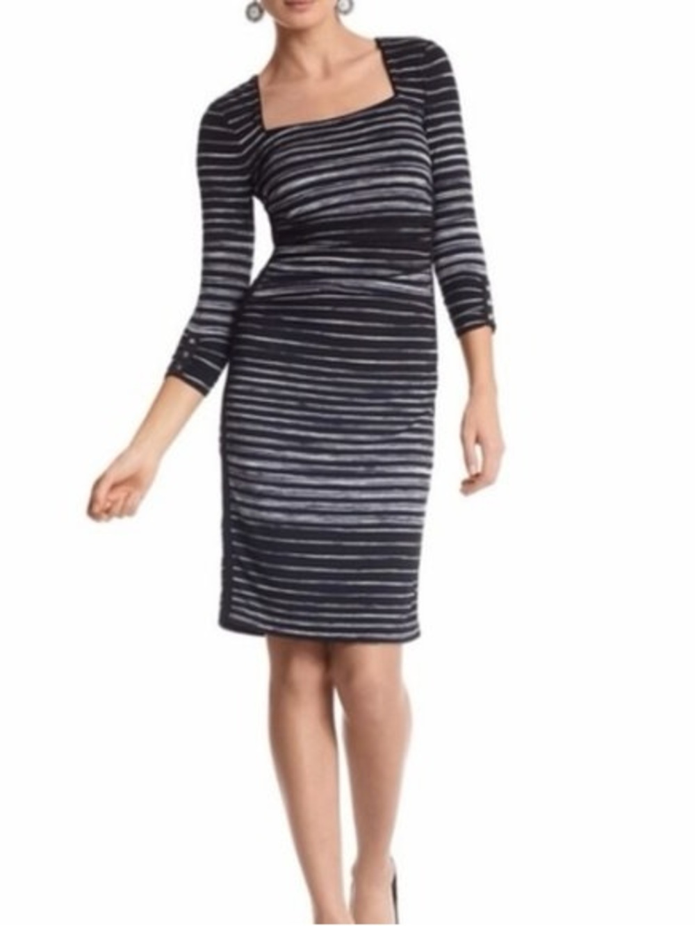 White House Black Market Black and Gray Striped Square-Neck Sheath Dress